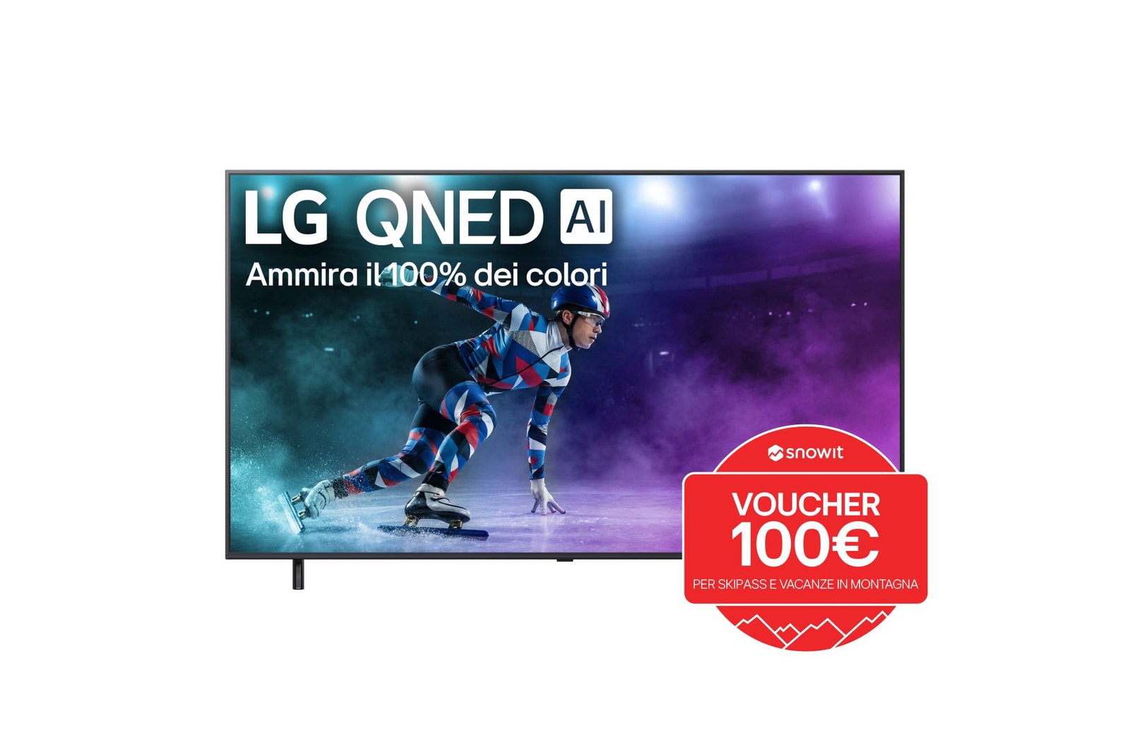 Vista frontale del TV LG 65QNED8EA6B con voucher snowit